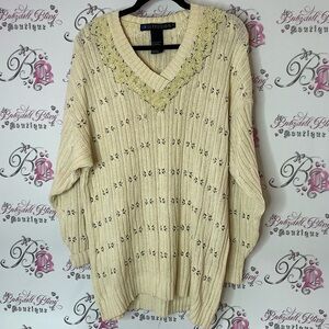 I.b diffusion sweater 1991’pearls beaded vintage Beige V-Neck Sweater cream